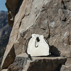 White drawstring bag with a carabiner