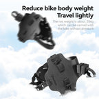 Black bike fender with text about reducing bike body weight and carrying capacity.