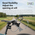 Bicycle seat with adjustable strap and text describing flexibility and adjustability.