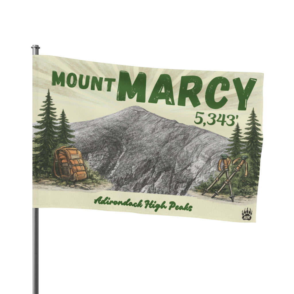 Flag with Mount Marcy illustration and text - Adirondack Summit Flag