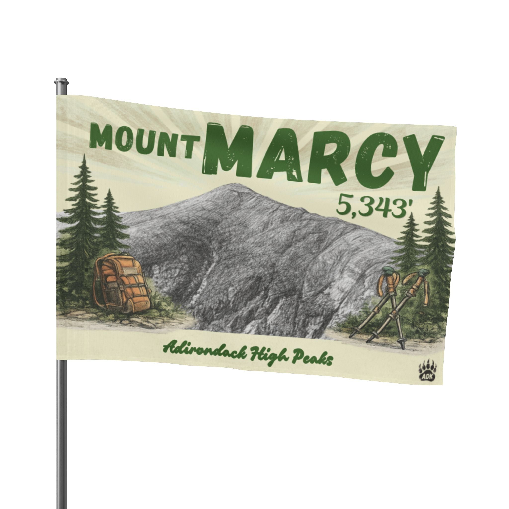 Flag with Mount Marcy illustration and text - Adirondack Summit Flag