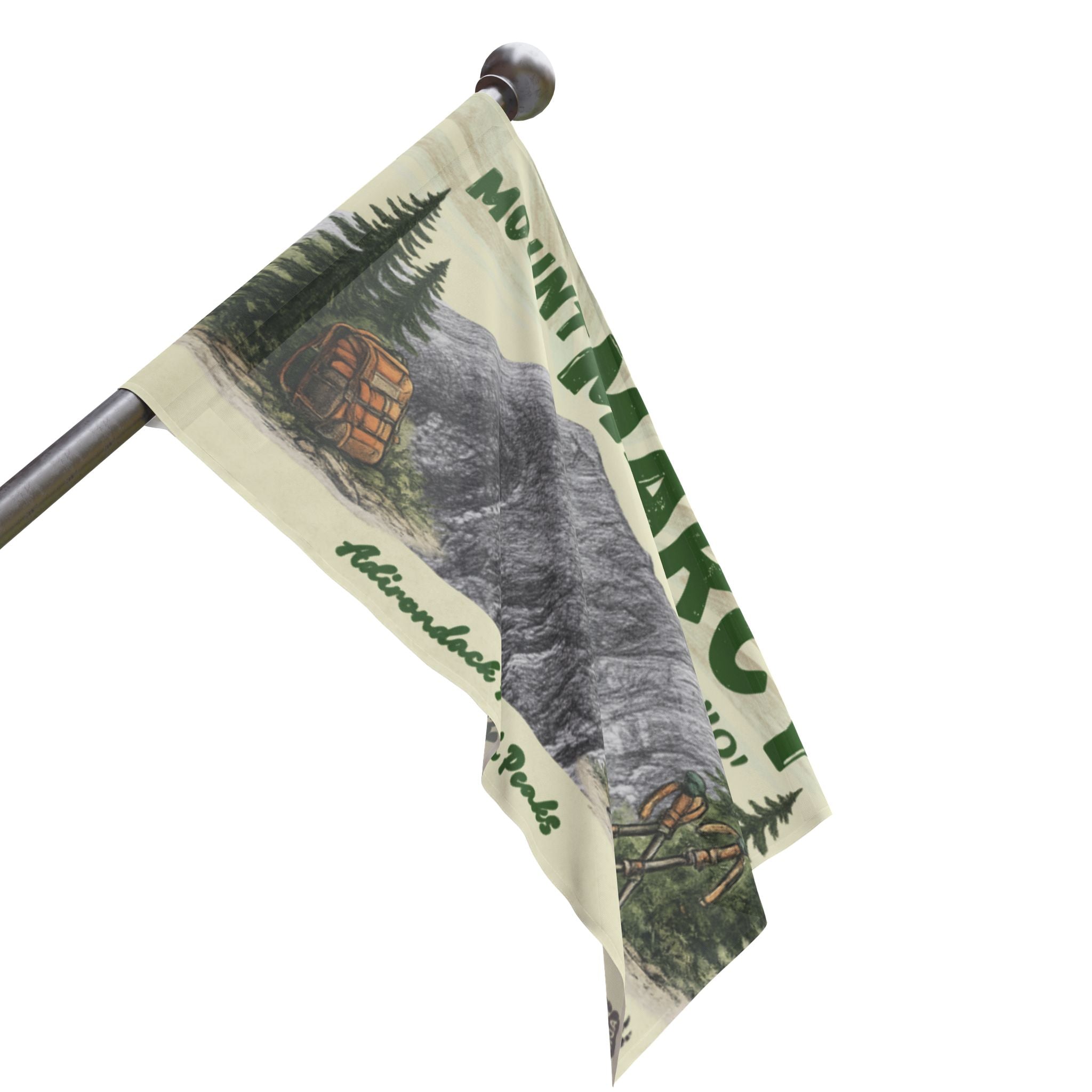 Flag with mountain design on a flagpole - Adirondack Summit Flag