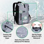 Gray backpack with features highlighted