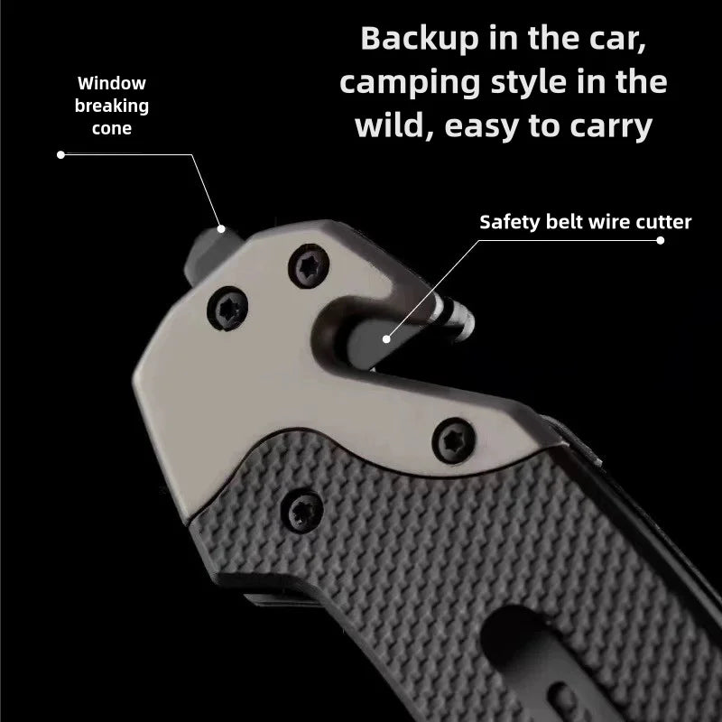 Stainless steel folding knife with wire cutter and pressure point features