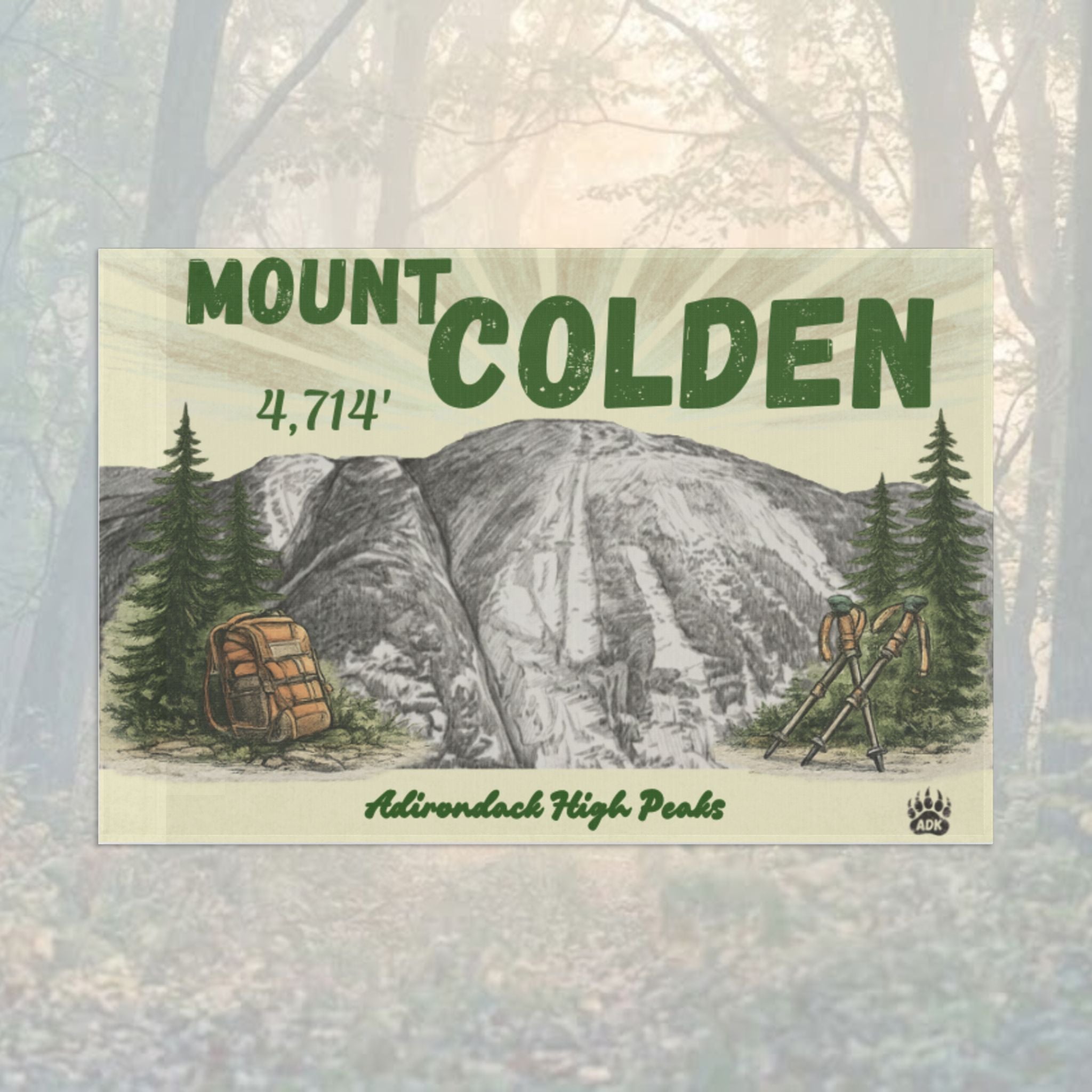 Mount Colden flag with illustration of hikers and mountain - Adirondack Summit Flag
