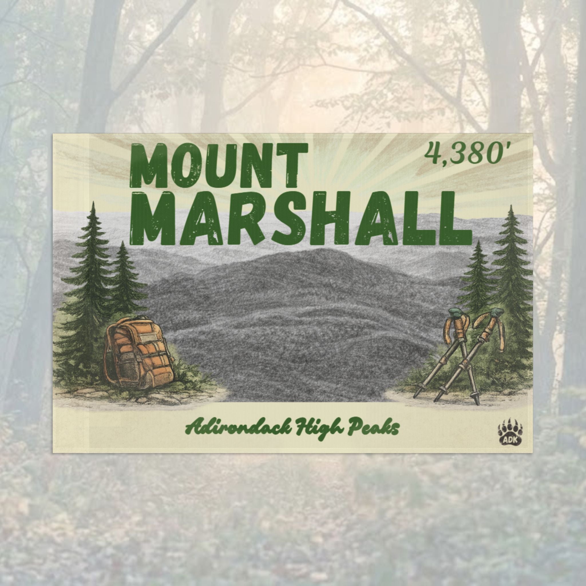 Mount Marshall flag with mountain and trees illustration - Adirondack Summit Flag