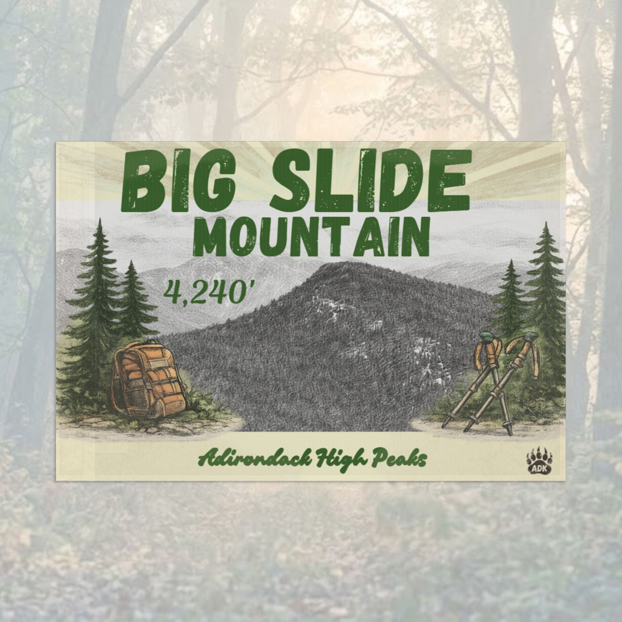 Flag with 'Big Slide Mountain' and mountain illustration - Adirondack Summit Flag