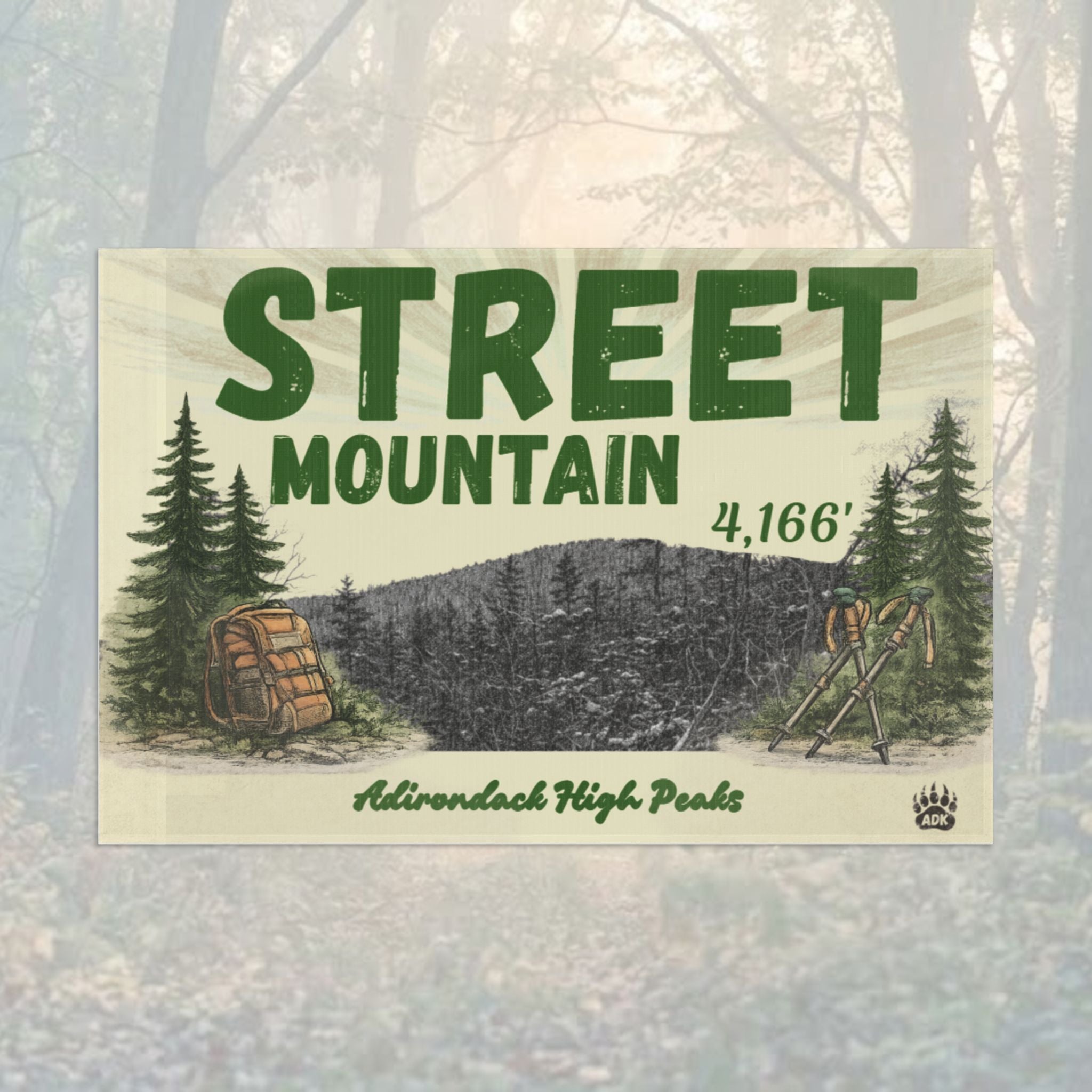 Flag with 'Street Mountain' text and mountain illustration - Adirondack Summit Flag