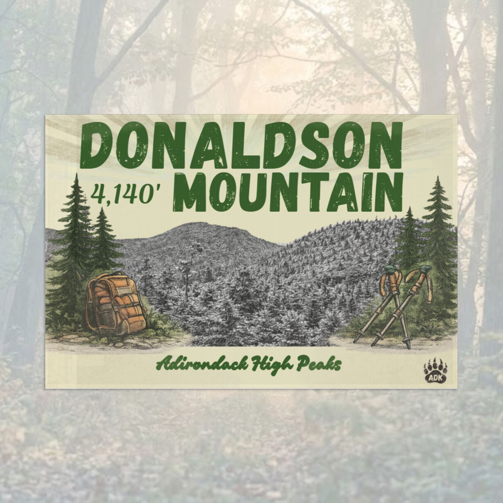 Flag with 'Donaldson Mountain' text and mountain illustration - Adirondack Summit Flag