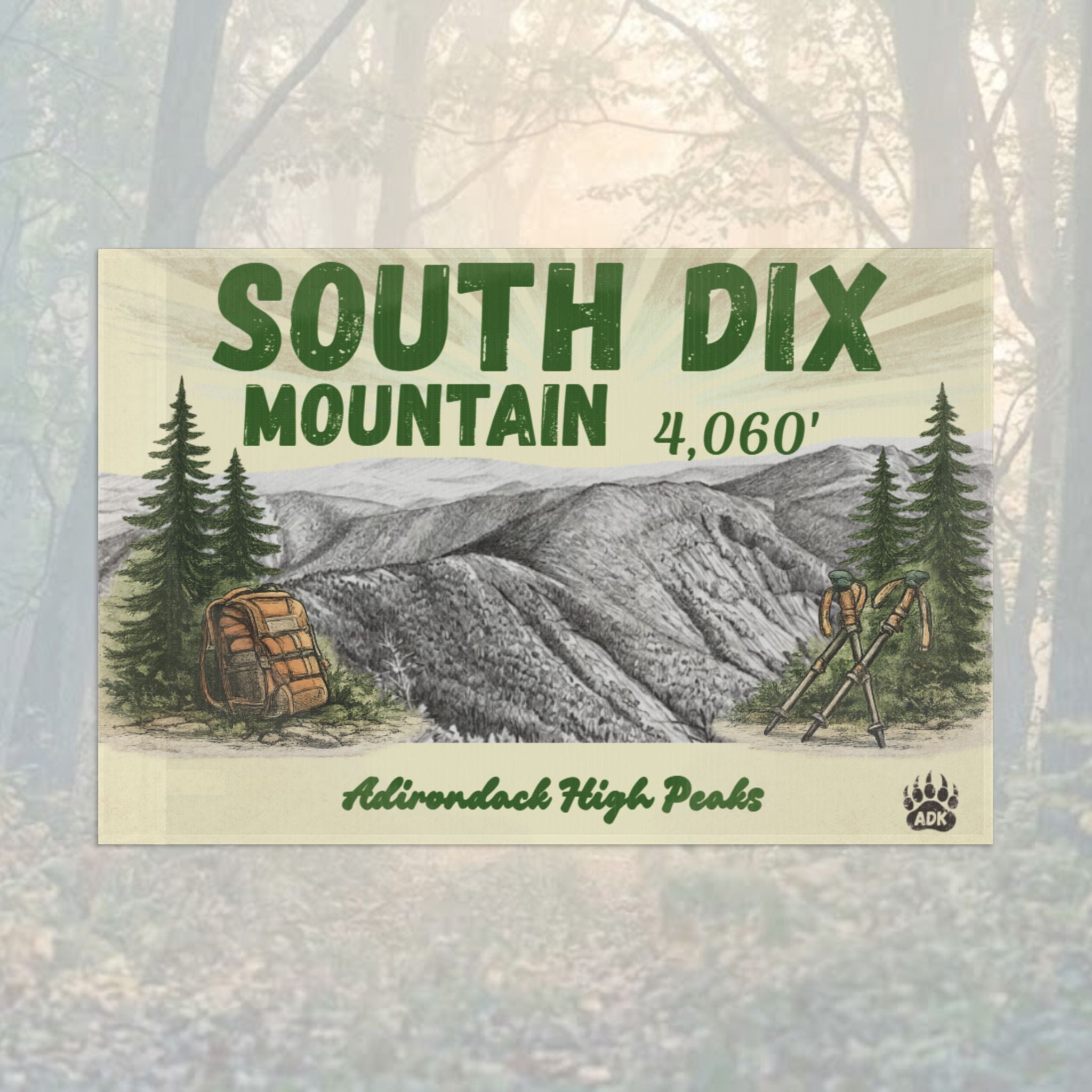 Flag with 'South Dix Mountain' and mountain illustration - Adirondack Summit Flag