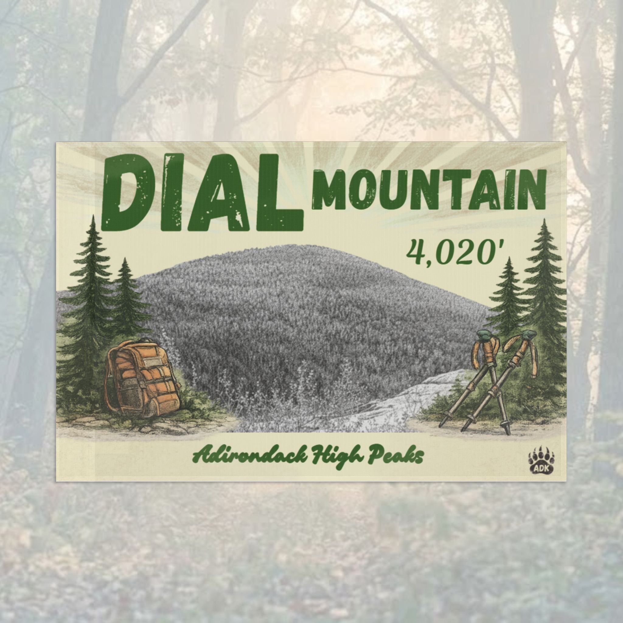 Mountain flag with 'Dial Mountain' and mountain illustration - Adirondack Summit Flag