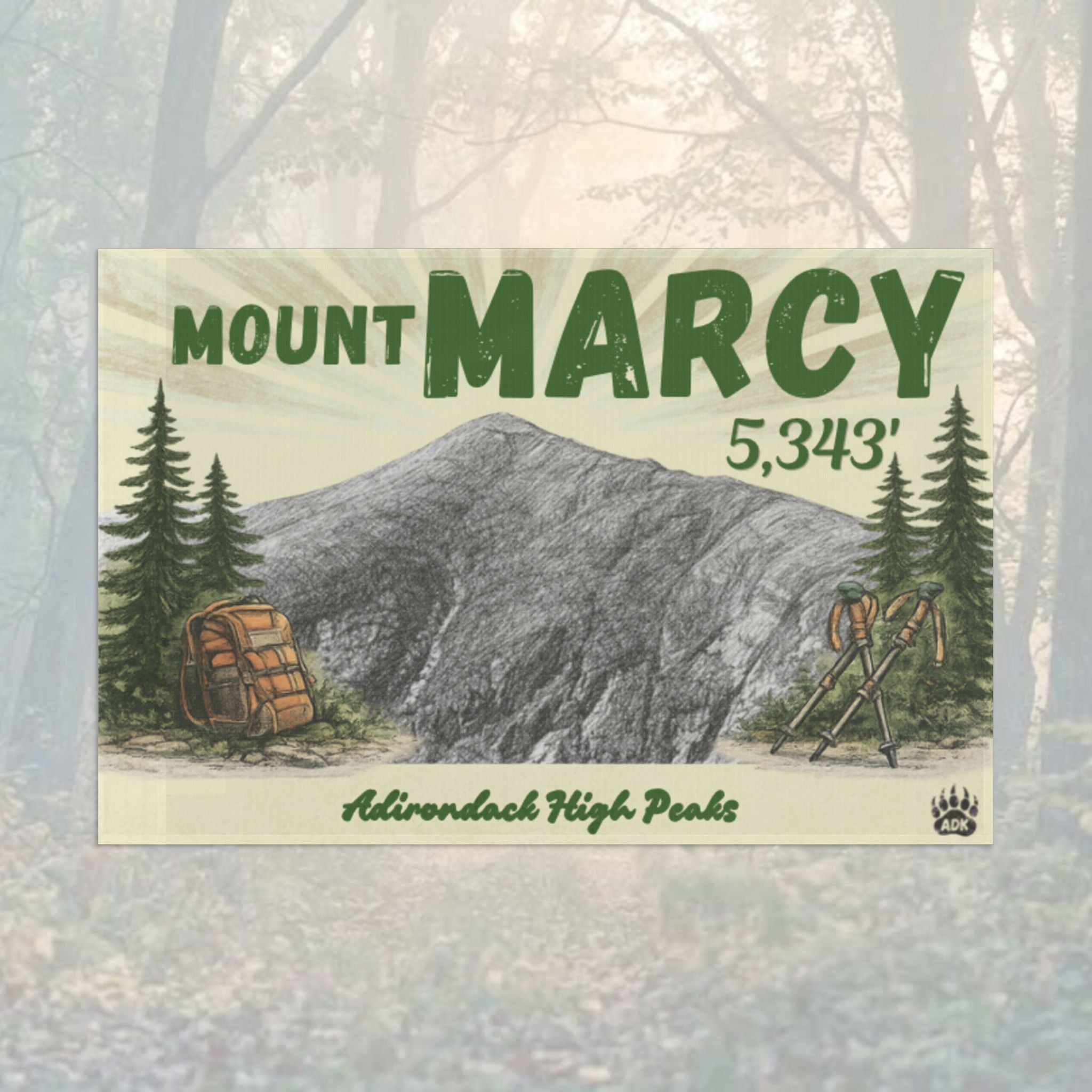 Mount Marcy flag with mountain illustration - Adirondack Summit Flag