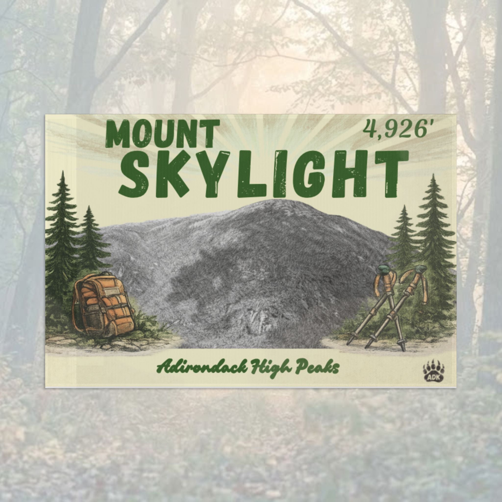 Mount Skylight flag with mountain and trees illustration - Adirondack Summit Flag