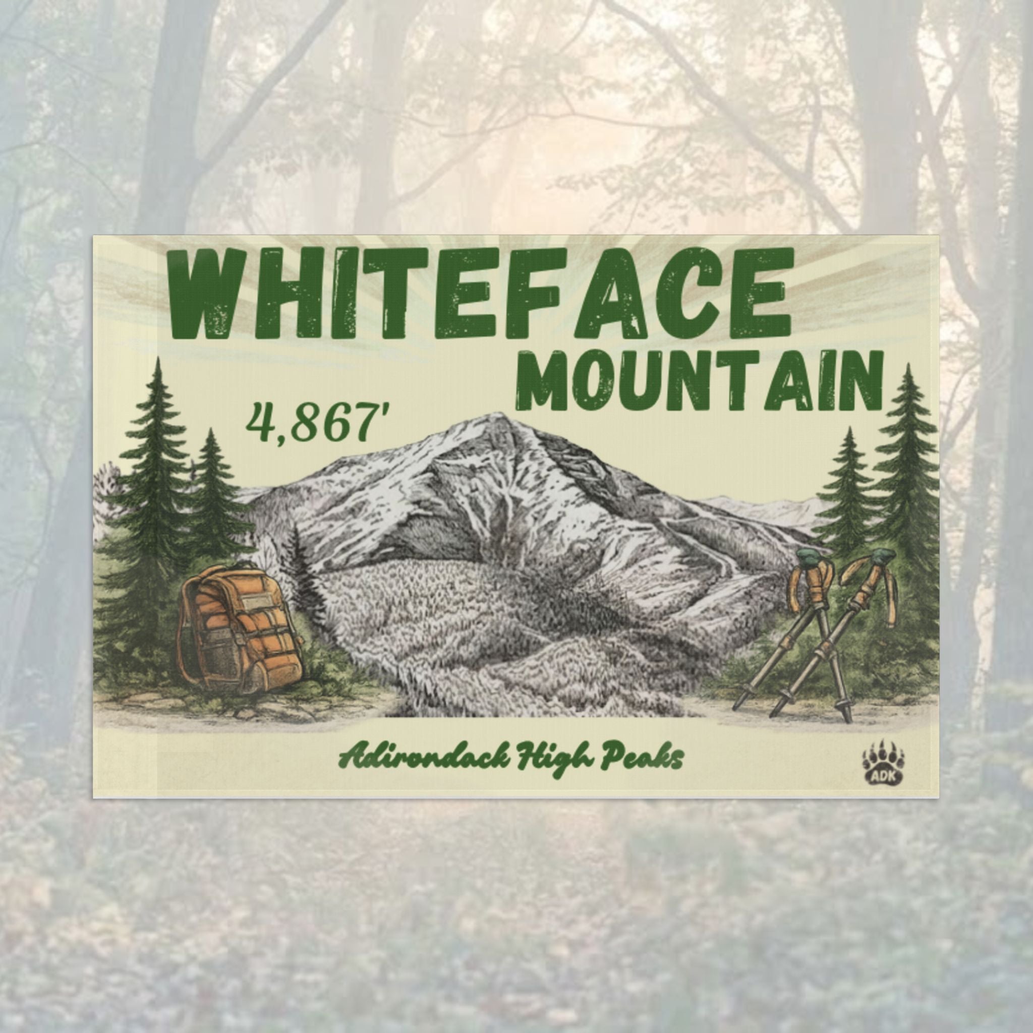 Poster of Whiteface Mountain with mountain illustration - Adirondack Summit Flag