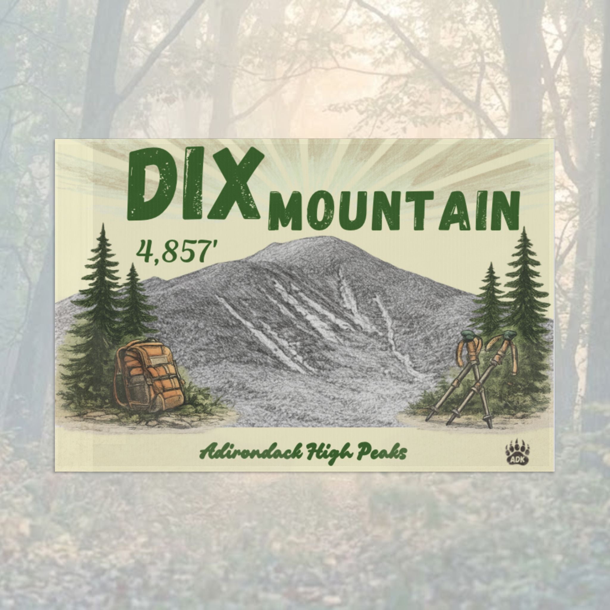 Flag of Dix Mountain with mountain illustration - Adirondack Summit Flag