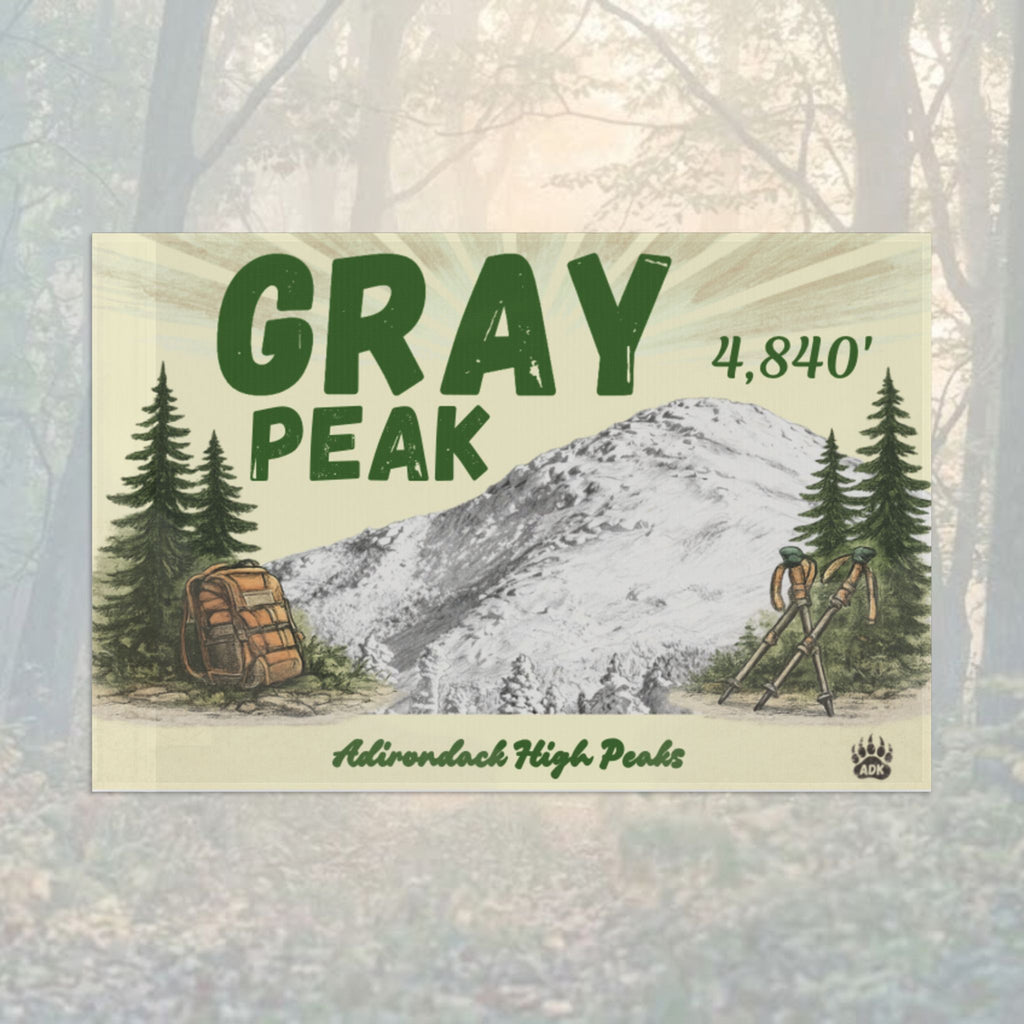 Flag of Gray Peak with mountain and trees illustration - Adirondack Summit Flag