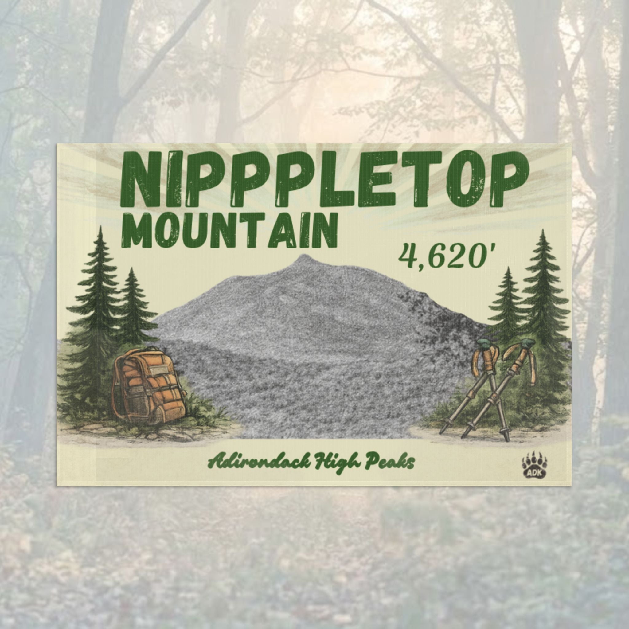 Flag of Nippletop Mountain with a mountain illustration - Adirondack Summit Flag
