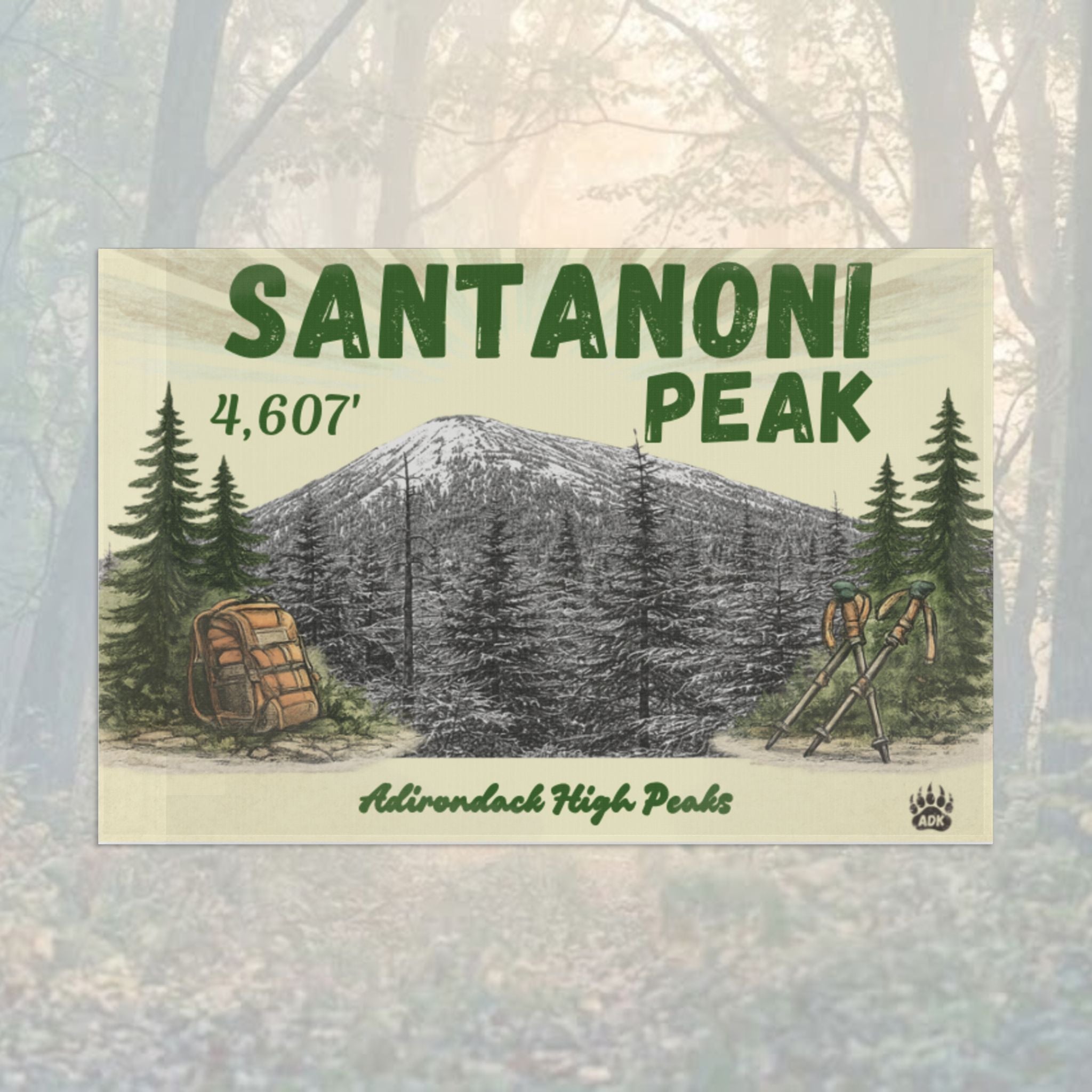 Flag of Santanoni Peak with mountain illustration - Adirondack Summit Flag