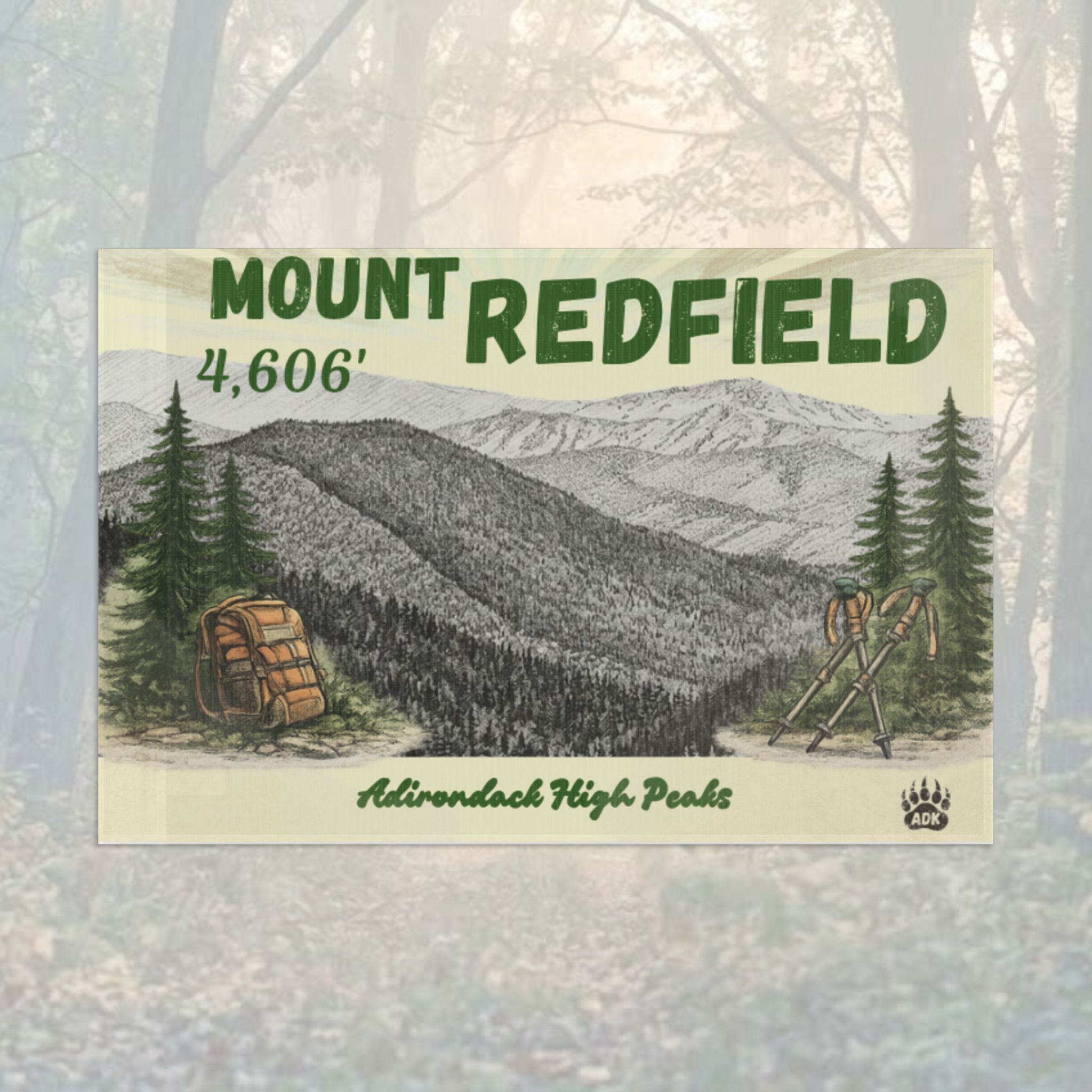 Mount Redfield flag with mountain and trees illustration - Adirondack Summit Flag