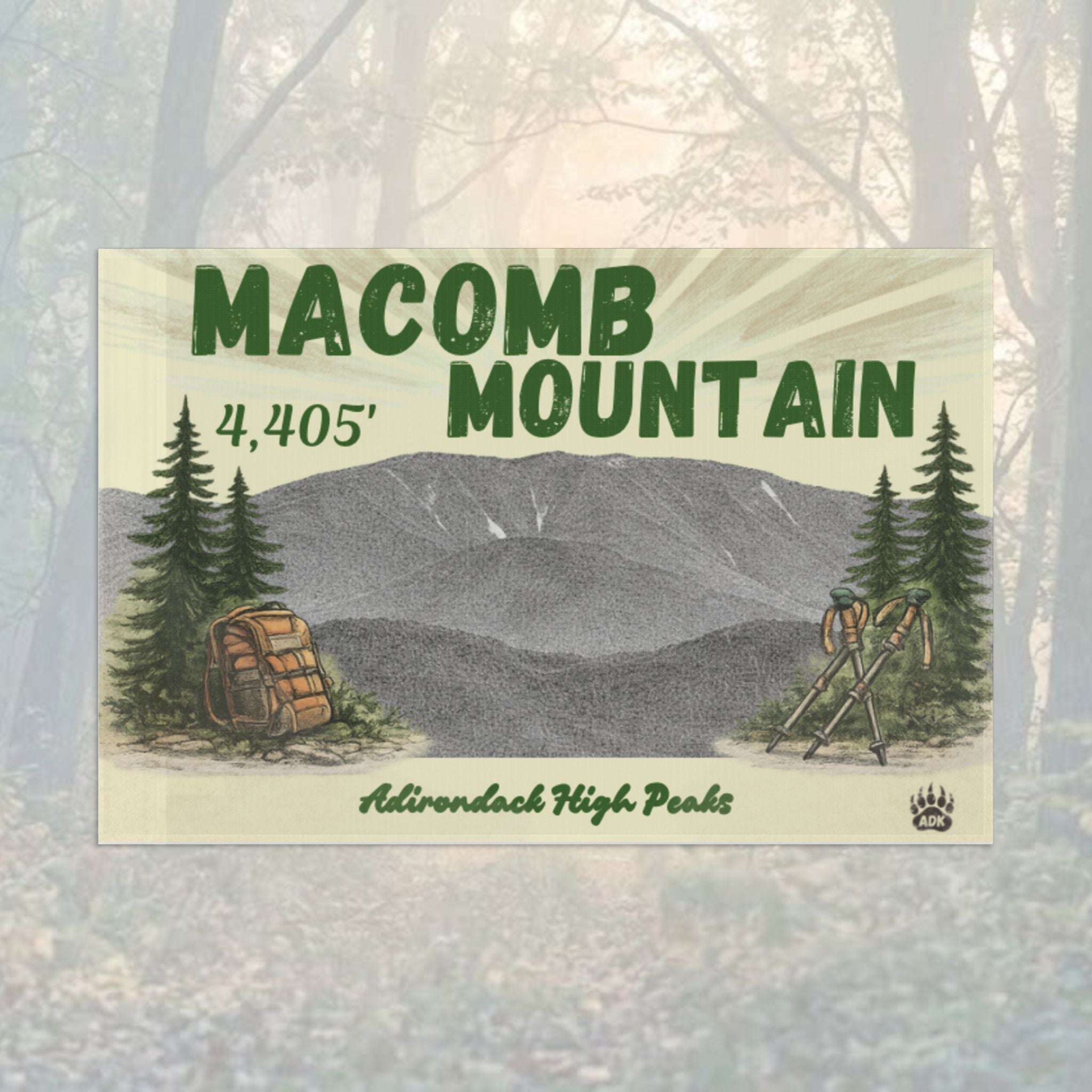 Flag with 'Macomb Mountain' text and mountain graphic - Adirondack Summit Flag
