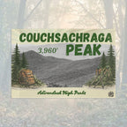 Flag for Couchsachraga Peak with mountain and tree illustration - Adirondack Summit Flag