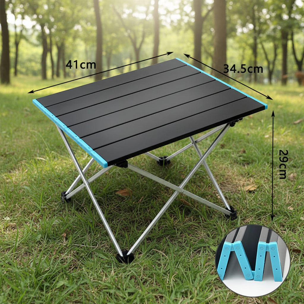Compact folding table with dimensions labeled
