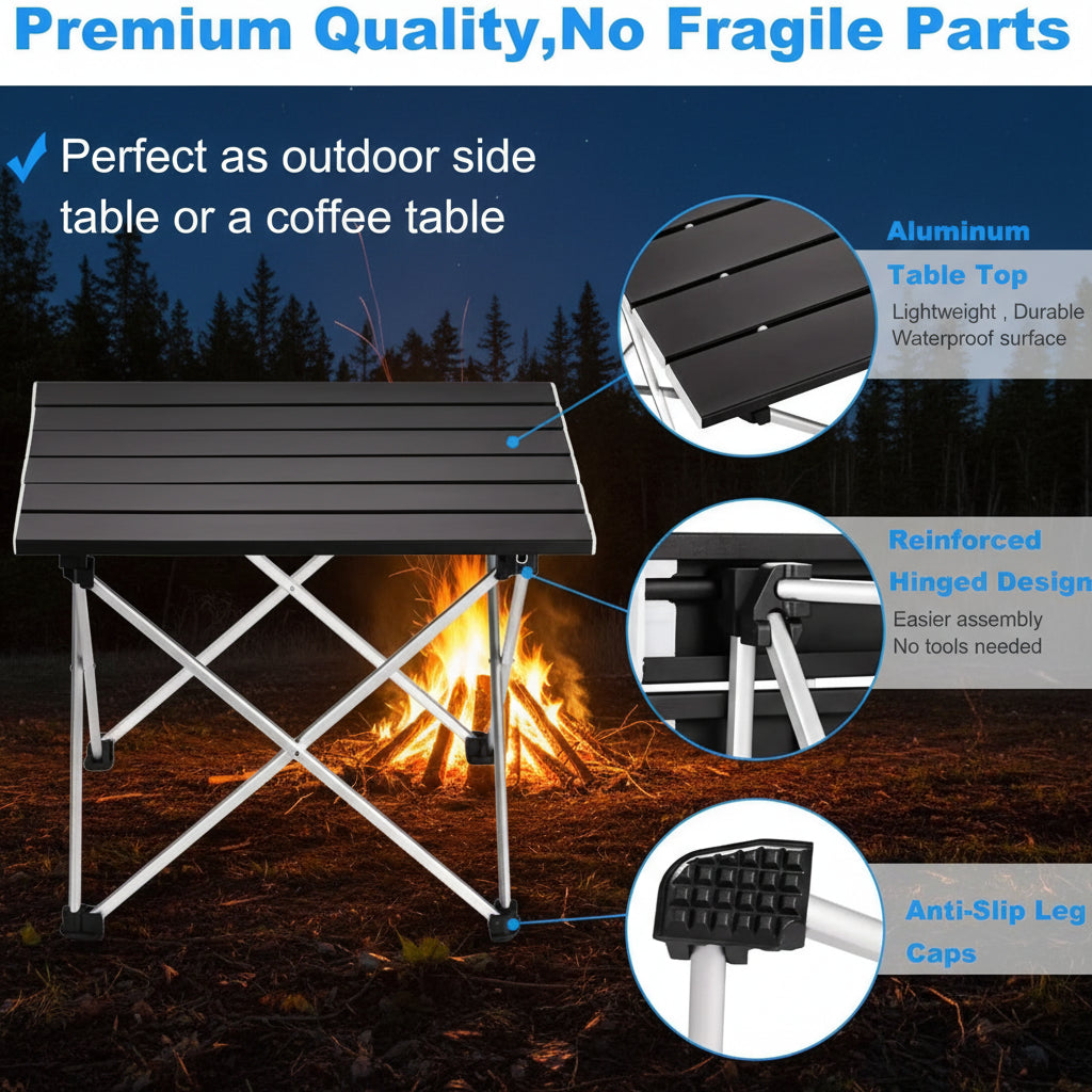 Portable folding table with features highlighted