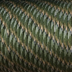 Close-up of green camouflage-patterned fabric paracord