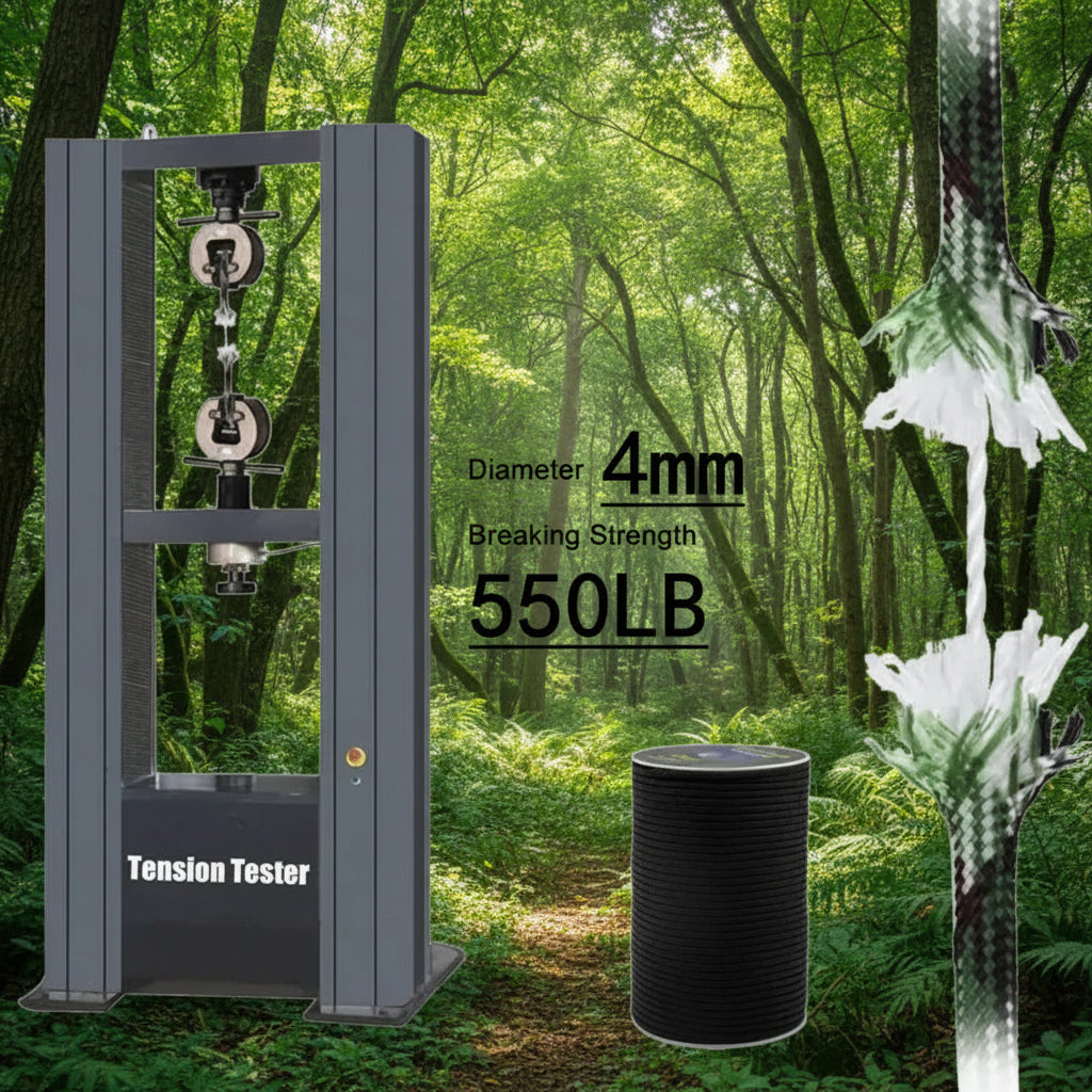 Tension tester with breaking strength measurement for a 4mm diameter item, showing a comparison
