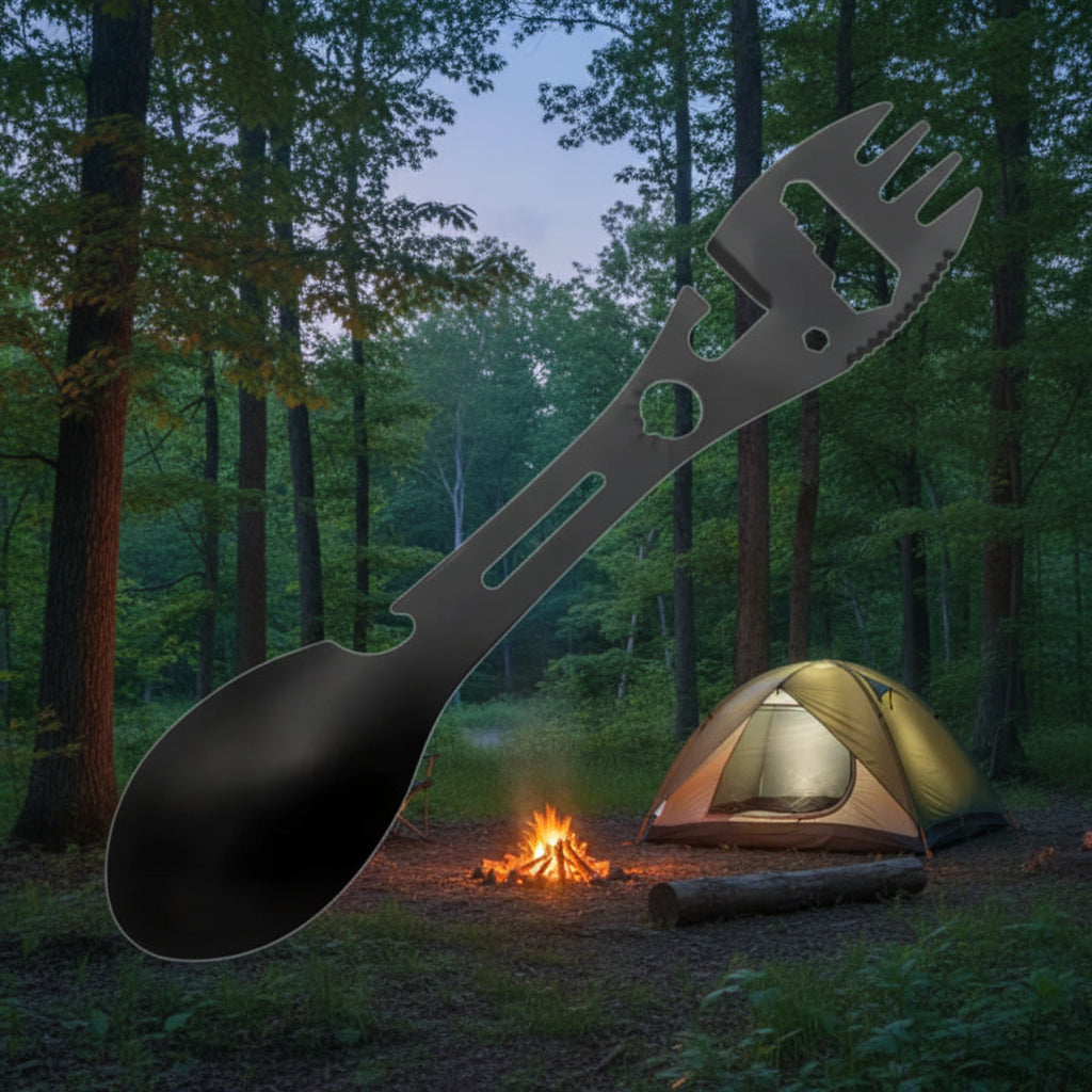 Black plastic spoon and fork hybrid
