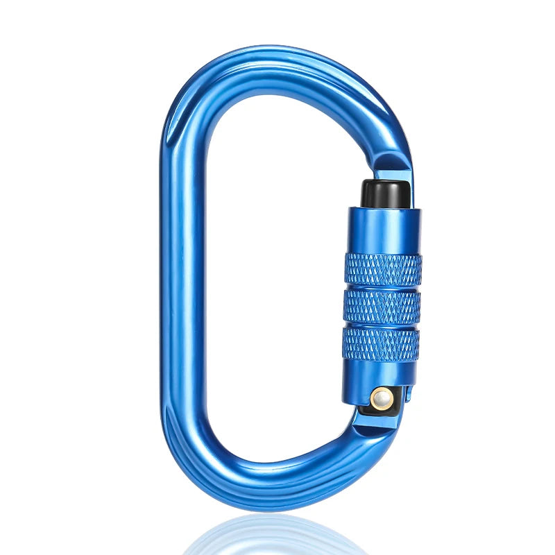 Blue carabiner on a white background - offered by the best hiking and climbing gear store in New York, The Adirondack Tool Company