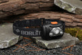 BORUiT LED headlamp with black strap on a white background