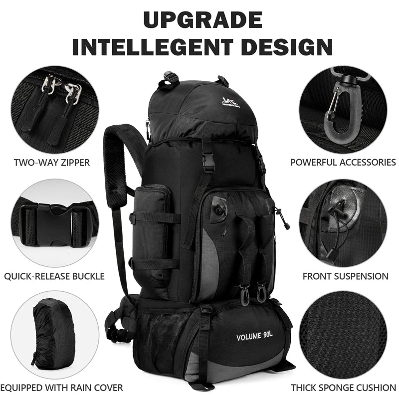 Black backpack with features highlighted on a white background