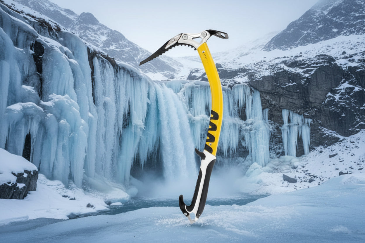 Black and yellow ice climbing axe offered by The Adirondack Tool Co.