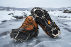 Pair of hiking shoes with microspikes attached - offered by the best hiking gear store in New York, The Adirondack Tool Co.