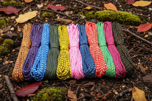 Assortment of colorful 2mm paracord rope - offered by the best hiking and camping gear store in Vermont, The Adirondack Tool Co.