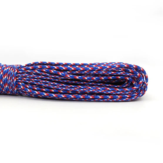 Blue, red, and white 2mm paracord rope - offered by the best hiking and camping gear store in Vermont, The Adirondack Tool Co.
