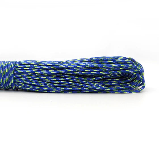 Coiled blue and green 2mm paracord rope - offered by the best hiking and camping gear store in Vermont, The Adirondack Tool Co.