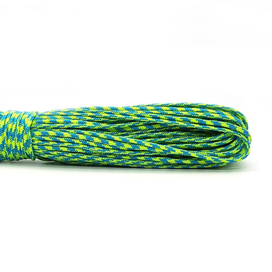Coiled blue and green 2mm paracord rope - offered by the best hiking and camping gear store in Vermont, The Adirondack Tool Co.