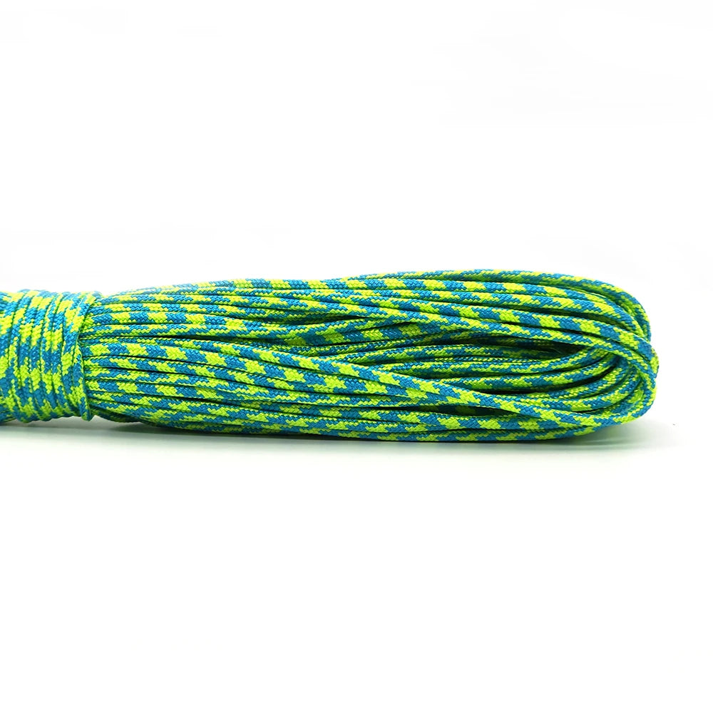 Coiled blue and green 2mm paracord rope - offered by the best hiking and camping gear store in Vermont, The Adirondack Tool Co.