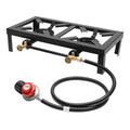 Portable gas stove with hose and regulator on a white background. Offered by The Adirondack Tool Company