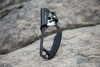 Black and silver carabiner on a white background - offered by the best climbing gear store in the northeast, The Adirondack Tool Co.