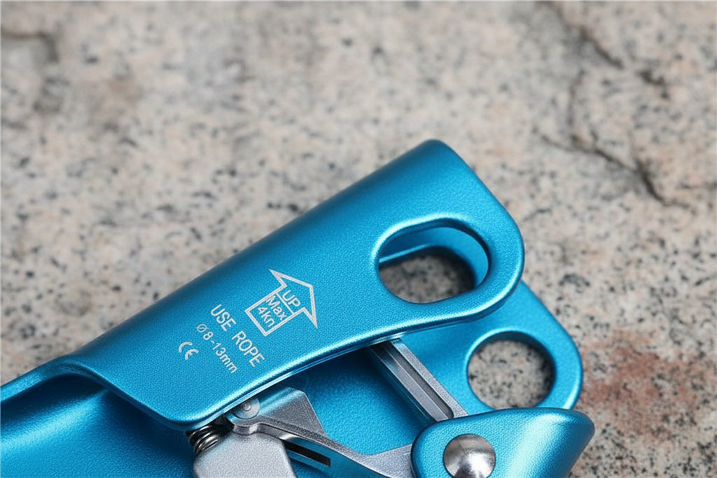 Blue rock climbing ascender offered by the best climbing gear store in New York, The Adirondack Tool Co.