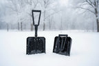 Black avalanche safety shovel on a snowy background - offered by the best mountaineering store in the tri-state area, The Adirondack Tool Co.
