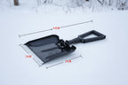 Black avalanche safety shovel on a snowy background - offered by the best mountaineering store in the tri-state area, The Adirondack Tool Co.