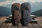 Two balaclavas, one brown and one black, on a white background - Offered by The Adirondack Tool Co.
