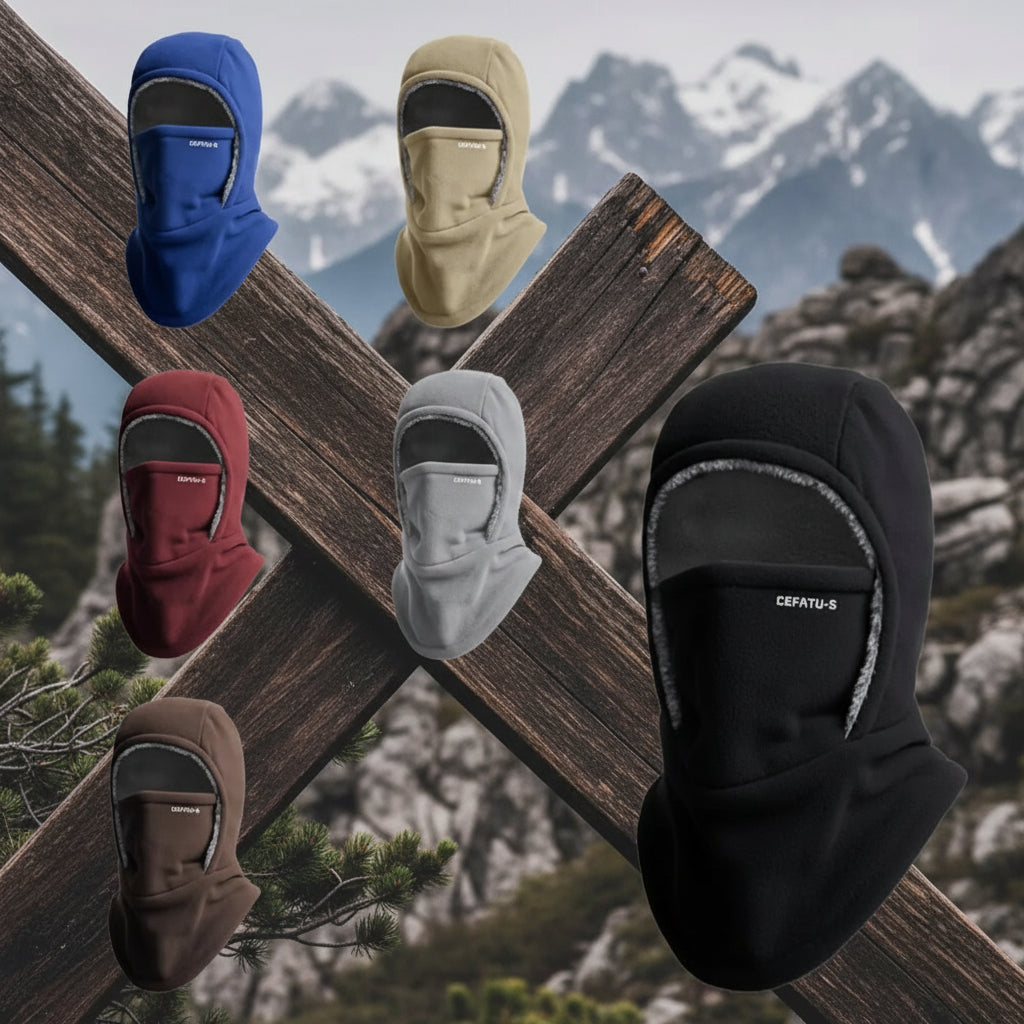 Set of six balaclavas in different colors on a white background - Offered by The Adirondack Tool Co.