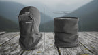 Black balaclava with measurements on a light gray background - Offered by The Adirondack Tool Co.