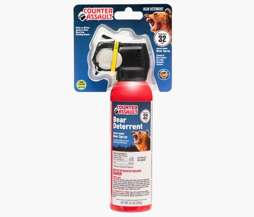 Counter Assault bear deterrent spray with packaging on a white background - offered by the best mountaineering and camping store in New York City, NY, The Adirondack Tool Co.