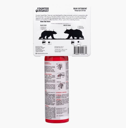 Bear spray container with label on a white background - offered by the best mountaineering and camping store in New York City, NY, The Adirondack Tool Co.